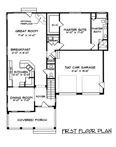 Colonial, Farmhouse House Plan 53761 with 3 Beds, 3 Baths, 2 Car Garage First Level Plan