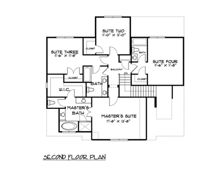 European, Tudor House Plan 53763 with 4 Beds, 4 Baths, 2 Car Garage Second Level Plan