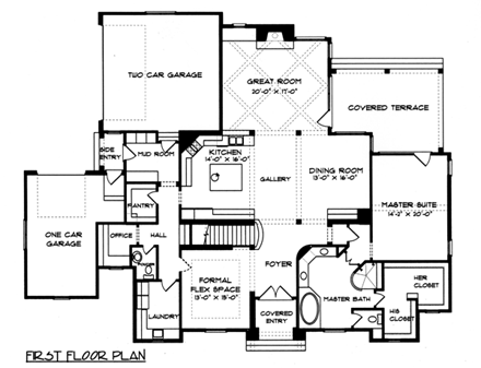 Craftsman, Tudor, Tuscan House Plan 53773 with 4 Beds, 4 Baths, 3 Car Garage First Level Plan