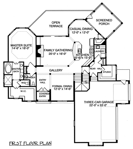 House Plan 53797 with 4 Beds, 4 Baths, 3 Car Garage First Level Plan