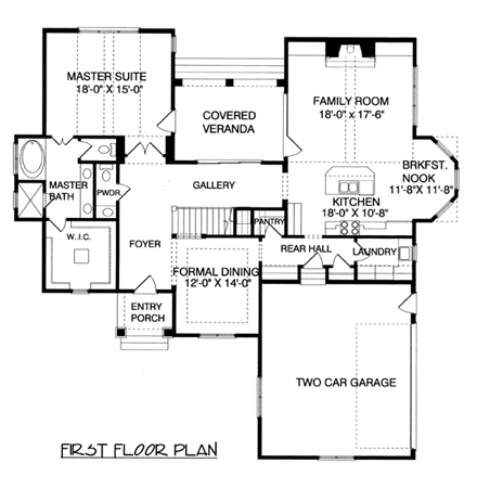 Craftsman House Plan 53816 with 4 Beds, 4 Baths, 2 Car Garage First Level Plan