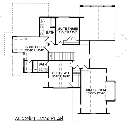 Craftsman House Plan 53816 with 4 Beds, 4 Baths, 2 Car Garage Second Level Plan