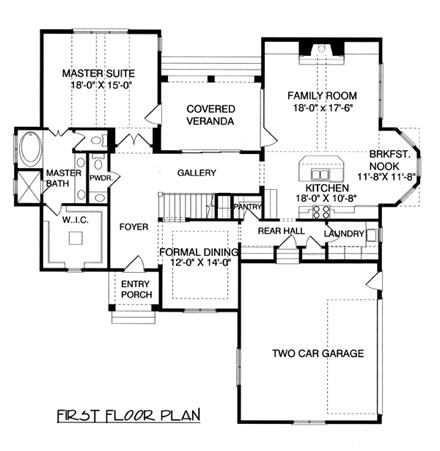 Craftsman House Plan 53817 with 4 Beds, 4 Baths, 2 Car Garage First Level Plan