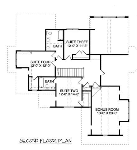 Craftsman House Plan 53817 with 4 Beds, 4 Baths, 2 Car Garage Second Level Plan