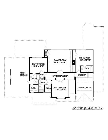 European, Tudor House Plan 53825 with 4 Beds, 5 Baths, 3 Car Garage Second Level Plan