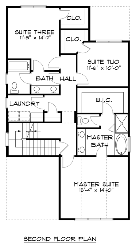 Bungalow, Craftsman, Tudor House Plan 53834 with 4 Beds, 4 Baths Second Level Plan