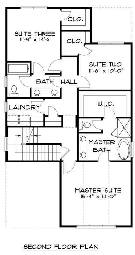 Bungalow, Craftsman, Tudor House Plan 53835 with 4 Beds, 4 Baths Second Level Plan