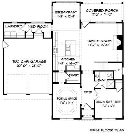 Craftsman, Tudor House Plan 53842 with 4 Beds, 3 Baths, 2 Car Garage First Level Plan