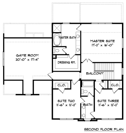Craftsman, Tudor House Plan 53842 with 4 Beds, 3 Baths, 2 Car Garage Second Level Plan
