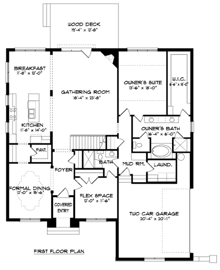 Tudor House Plan 53850 with 5 Beds, 4 Baths, 2 Car Garage First Level Plan
