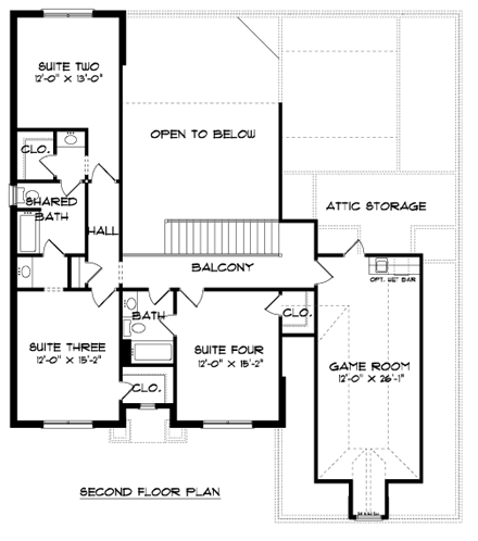 Tudor House Plan 53850 with 5 Beds, 4 Baths, 2 Car Garage Second Level Plan