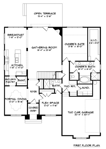 Tudor House Plan 53852 with 5 Beds, 4 Baths, 2 Car Garage First Level Plan