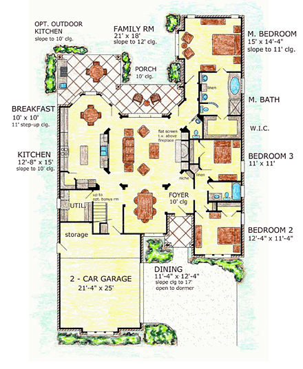 Craftsman, European, Traditional House Plan 53900 with 3 Beds, 2 Baths, 2 Car Garage First Level Plan