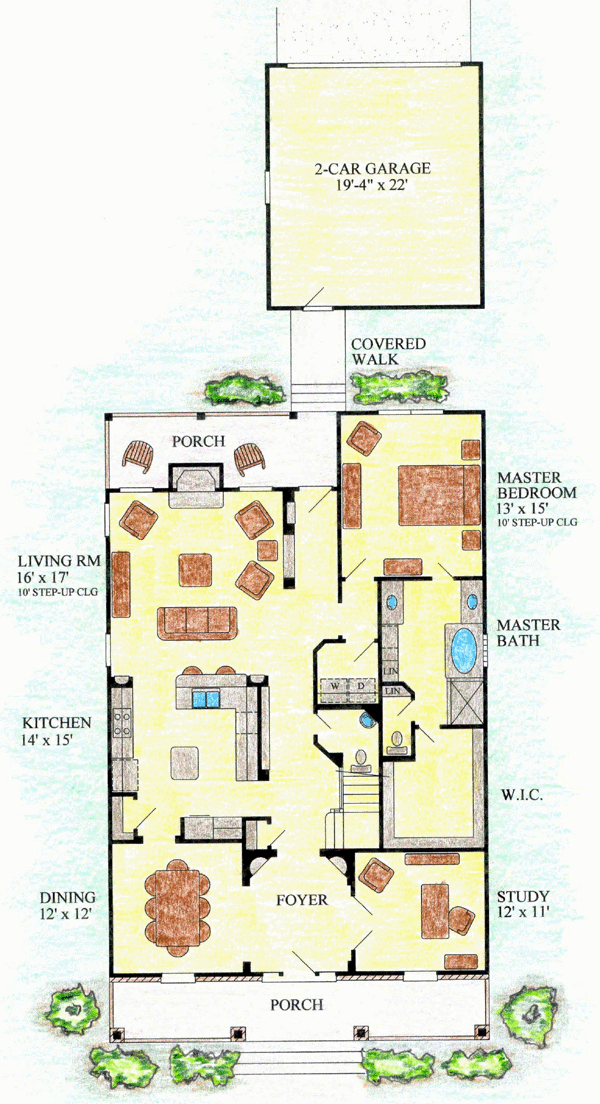 Country, Southern, Traditional House Plan 53903 with 3 Beds, 3 Baths, 2 Car Garage Level One