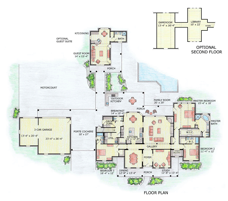 Country, Farmhouse, Ranch, Traditional House Plan 53904 with 3 Beds, 4 Baths, 3 Car Garage Level One