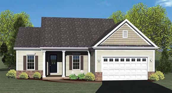 Ranch House Plan 54001 with 2 Beds, 2 Baths, 2 Car Garage Elevation