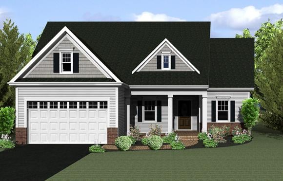 Ranch House Plan 54004 with 2 Beds, 2 Baths, 2 Car Garage Elevation