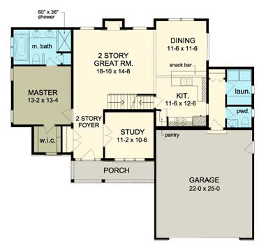 Cape Cod House Plan 54013 with 3 Beds, 3 Baths, 2 Car Garage First Level Plan