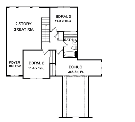 Cape Cod House Plan 54016 with 3 Beds, 3 Baths, 2 Car Garage Second Level Plan