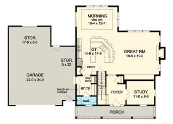 Traditional House Plan 54035 with 3 Beds, 3 Baths, 2 Car Garage First Level Plan