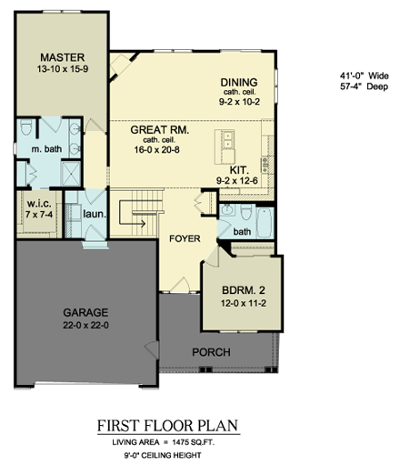 Ranch House Plan 54057 with 2 Beds, 2 Baths, 2 Car Garage First Level Plan