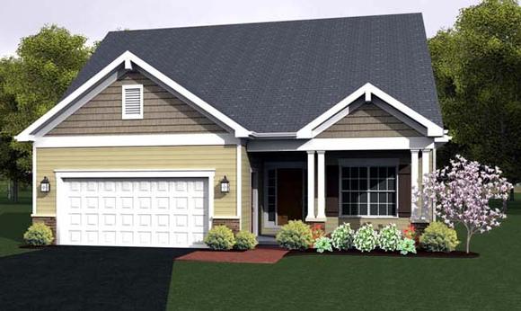 Ranch House Plan 54057 with 2 Beds, 2 Baths, 2 Car Garage Elevation