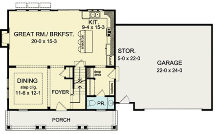 Traditional House Plan 54064 with 3 Beds, 2 Baths, 2 Car Garage First Level Plan