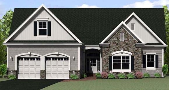 Ranch House Plan 54075 with 3 Beds, 3 Baths, 2 Car Garage Elevation
