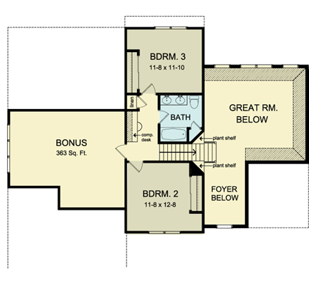 Cape Cod House Plan 54080 with 3 Beds, 3 Baths, 2 Car Garage Second Level Plan