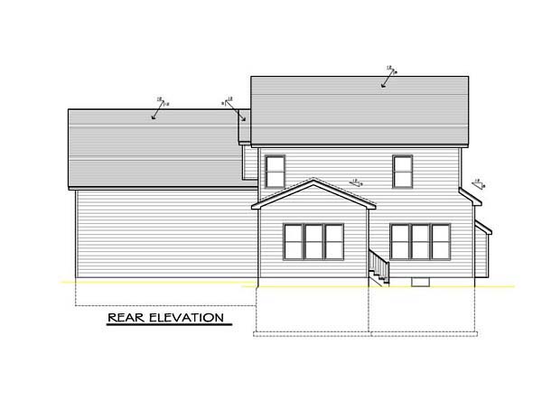 Country Farmhouse Southern Rear Elevation of Plan 54095