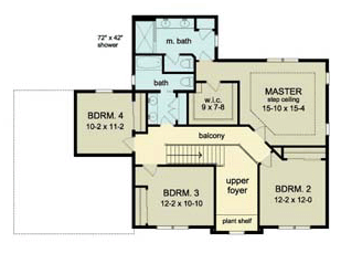 House Plan 54097 with 4 Beds, 3 Baths, 2 Car Garage Second Level Plan