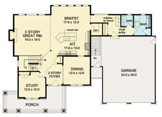 House Plan 54104 with 4 Beds, 3 Baths, 2 Car Garage First Level Plan