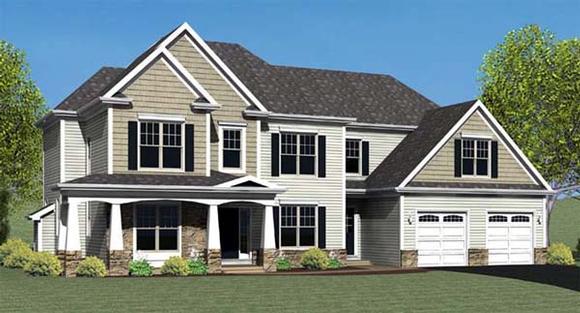 House Plan 54104 with 4 Beds, 3 Baths, 2 Car Garage Elevation