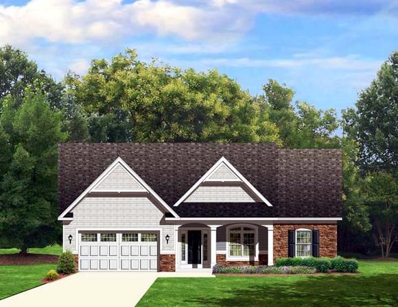 Ranch House Plan 54107 with 3 Beds, 2 Baths, 2 Car Garage Elevation