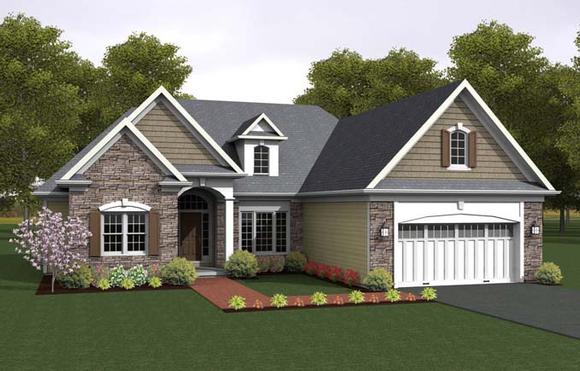 Ranch House Plan 54111 with 3 Beds, 2 Baths, 2 Car Garage Elevation