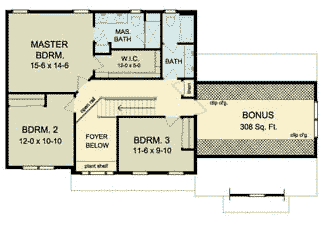 Traditional House Plan 54115 with 3 Beds, 3 Baths, 2 Car Garage Second Level Plan