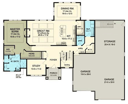 Cape Cod House Plan 54130 with 4 Beds, 4 Baths, 3 Car Garage First Level Plan