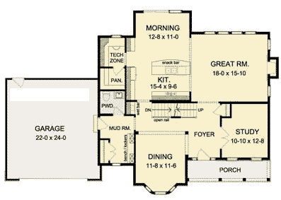 Traditional House Plan 54138 with 4 Beds, 3 Baths, 2 Car Garage First Level Plan