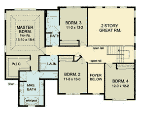 Traditional House Plan 54140 with 4 Beds, 3 Baths, 2 Car Garage Second Level Plan