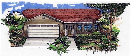 Ranch House Plan 54600 with 3 Beds, 2 Baths, 2 Car Garage Elevation