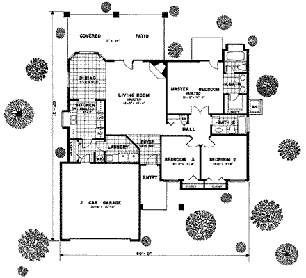 Southwest House Plan 54602 with 3 Beds, 2 Baths, 2 Car Garage First Level Plan