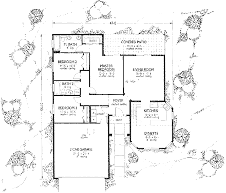 Southwest House Plan 54603 with 3 Beds, 2 Baths, 2 Car Garage First Level Plan