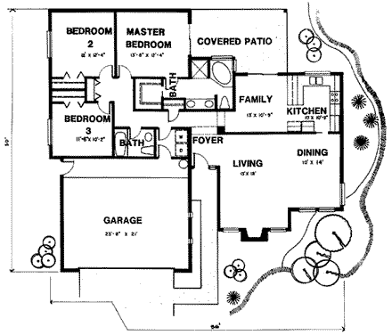 Santa Fe, Southwest House Plan 54604 with 3 Beds, 2 Baths, 2 Car Garage First Level Plan