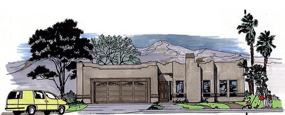 Santa Fe, Southwest House Plan 54604 with 3 Beds, 2 Baths, 2 Car Garage Elevation