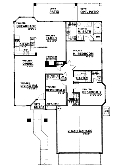 Southwest House Plan 54605 with 3 Beds, 2 Baths, 2 Car Garage First Level Plan