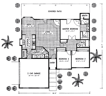 Santa Fe, Southwest House Plan 54606 with 3 Beds, 2 Baths, 2 Car Garage First Level Plan