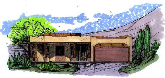 Santa Fe, Southwest House Plan 54607 with 3 Beds, 2 Baths, 2 Car Garage Elevation