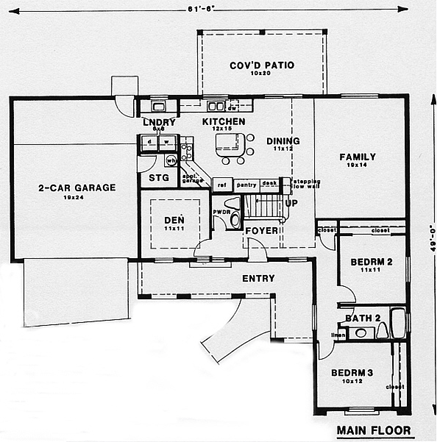 Mediterranean House Plan 54610 with 3 Beds, 2.5 Baths, 2 Car Garage First Level Plan