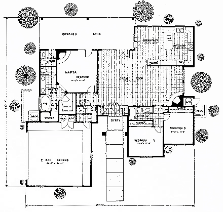 Santa Fe, Southwest House Plan 54611 with 3 Beds, 2 Baths, 2 Car Garage First Level Plan