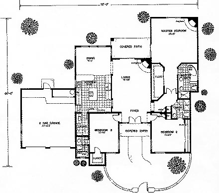 Santa Fe, Southwest House Plan 54614 with 3 Beds, 3 Baths, 2 Car Garage First Level Plan